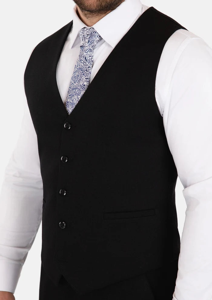 Black Linen Blend Vest - SARTORO