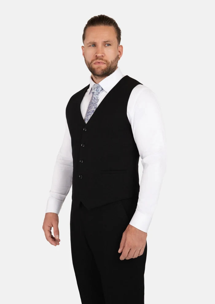 Black Linen Blend Vest - SARTORO