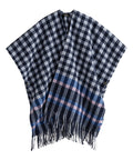 Bordered check ruana in navy
