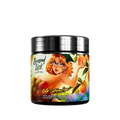 Black container with a colorful label showing supplement facts and directions for a caffeine-free product.