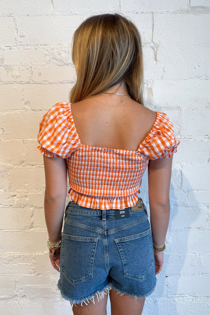 Bridget Gingham Top Orange Back, adeline boutique, dallas boutique, boutique