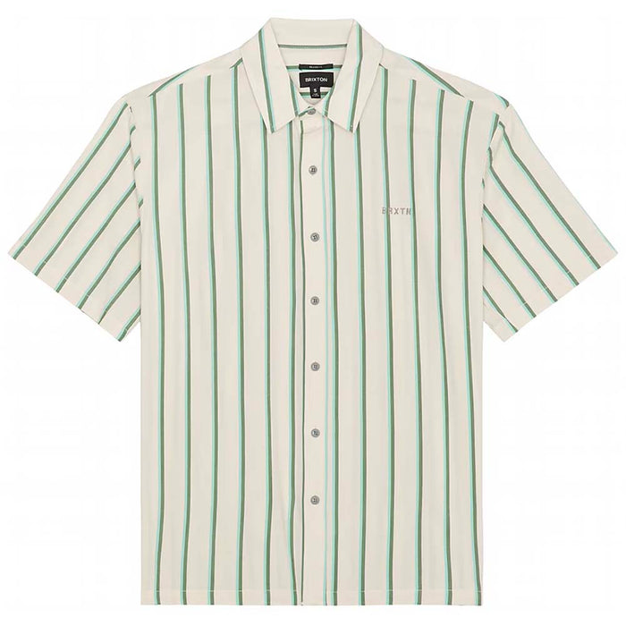 Brixton CRU Stripe Short Sleeve Woven Beige/Pine Needle/Aquatic Green pure boardshop