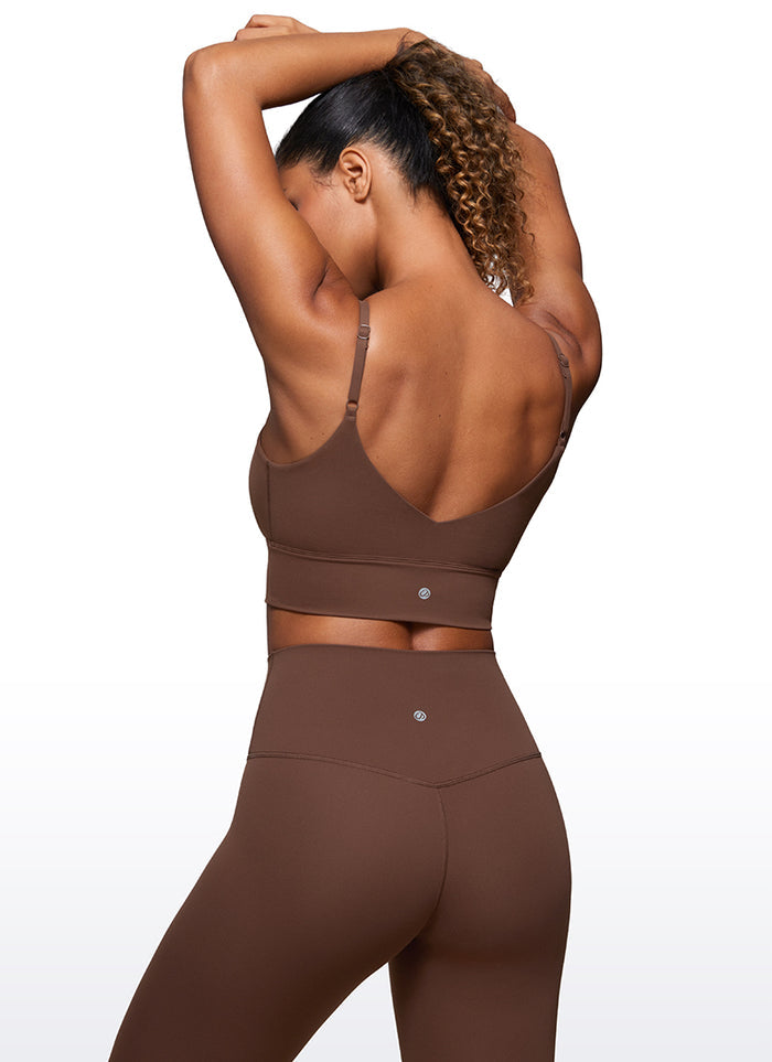 CRZ YOGA Women's Yoga Light Support Longline Bra Adjustable Straps Coffee Brown