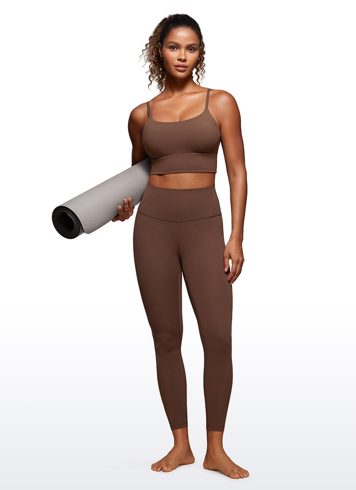 CRZ YOGA Women's Yoga Light Support Longline Bra Adjustable Straps Coffee Brown