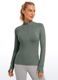 CRZ YOGA Women's Run Slim Fit Brushed Half-Zip Long Sleeve Hip Length Grey Sage