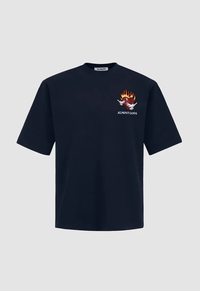 Burning Heart Boxy Tee In Navy image 0