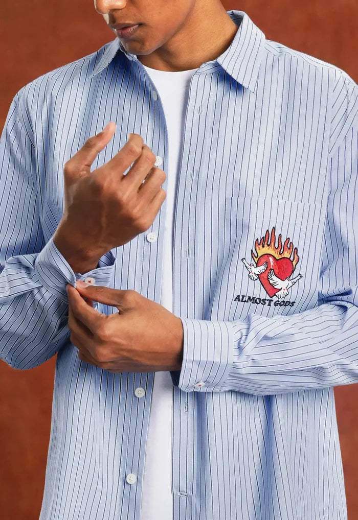 Burning Heart Striped Relaxed Shirt