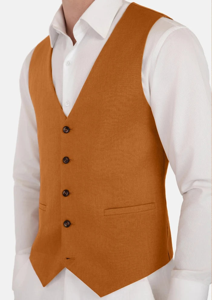 Burnt Orange Linen Vest - SARTORO