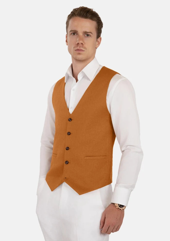 Burnt Orange Linen Vest - SARTORO