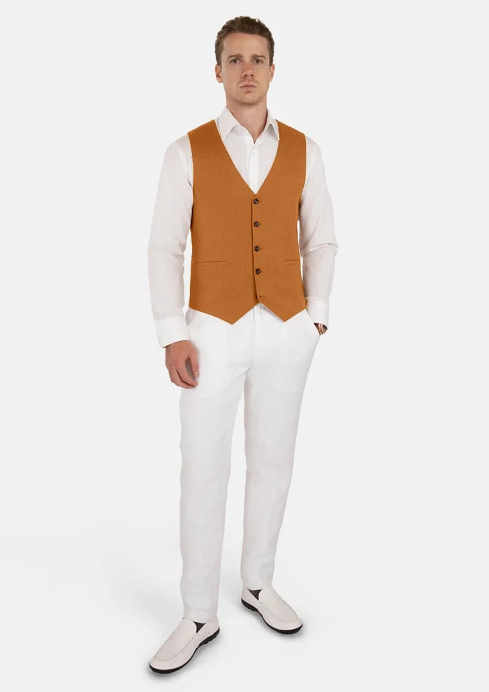 Burnt Orange Linen Vest - SARTORO