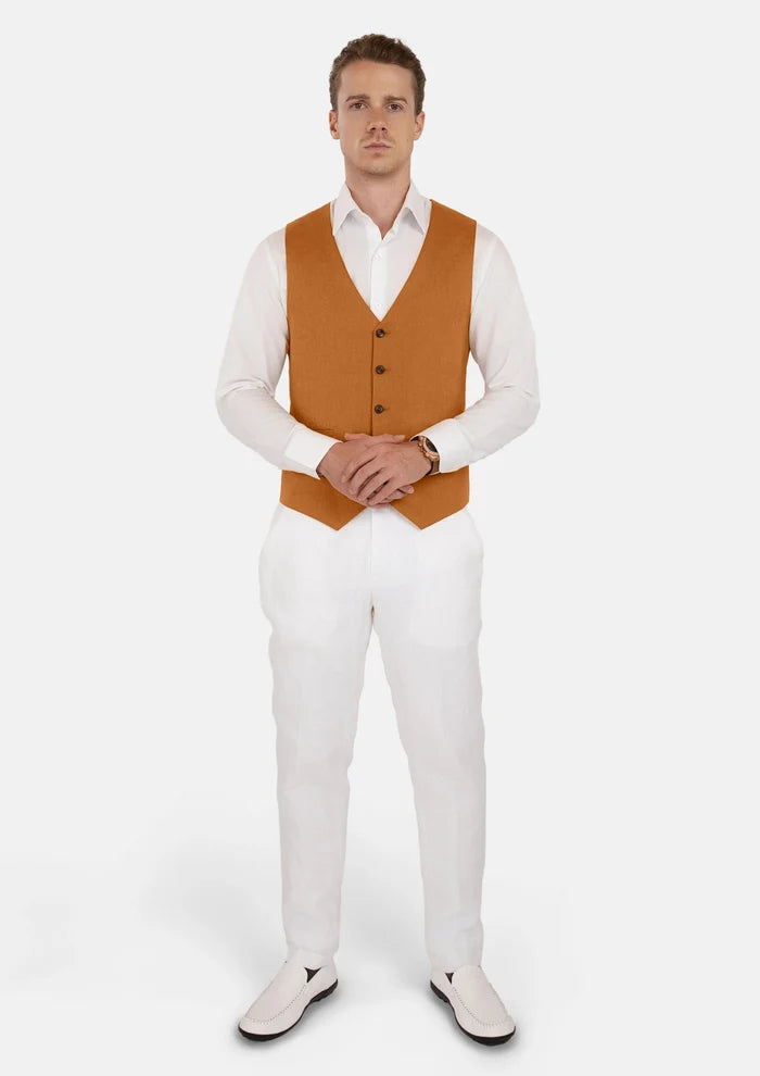 Burnt Orange Linen Vest - SARTORO