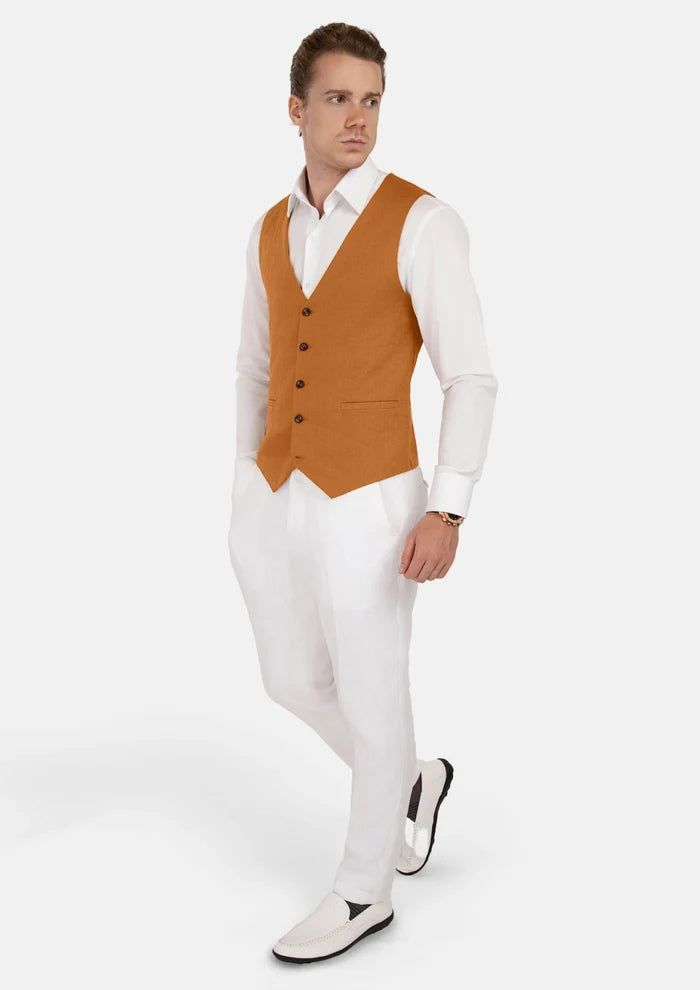 Burnt Orange Linen Vest - SARTORO