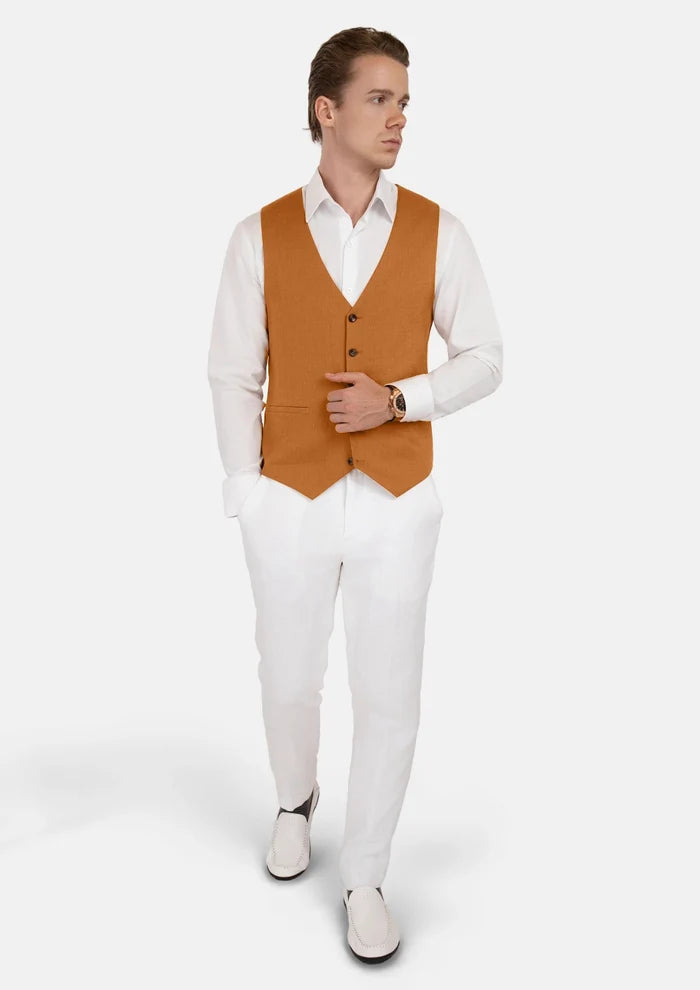 Burnt Orange Linen Vest - SARTORO