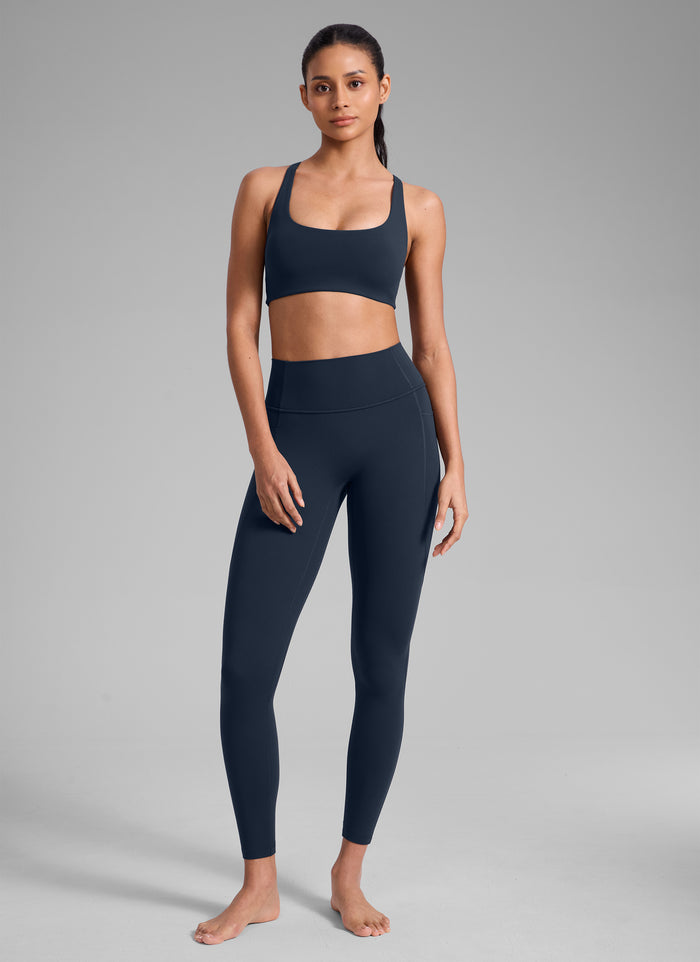 CRZ YOGA Women's Butterlift Workout Cross Back Built in Bra Sports Bra Twilight Blue