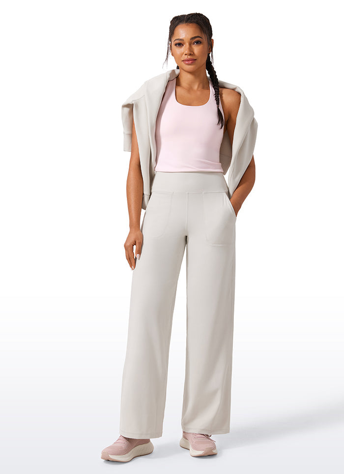 CRZ YOGA Women's Butterlift High Waisted Wide Leg Pants with Pockets Milky White