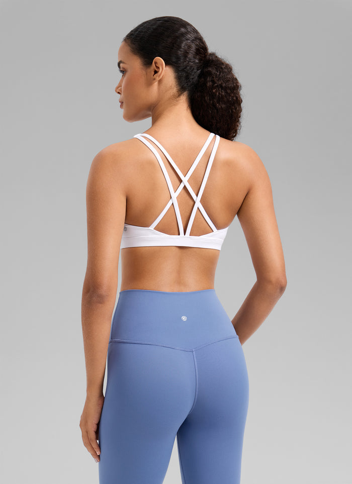 CRZ YOGA Women's Butterlift Workout U Neck Cross Back Sports Bra White