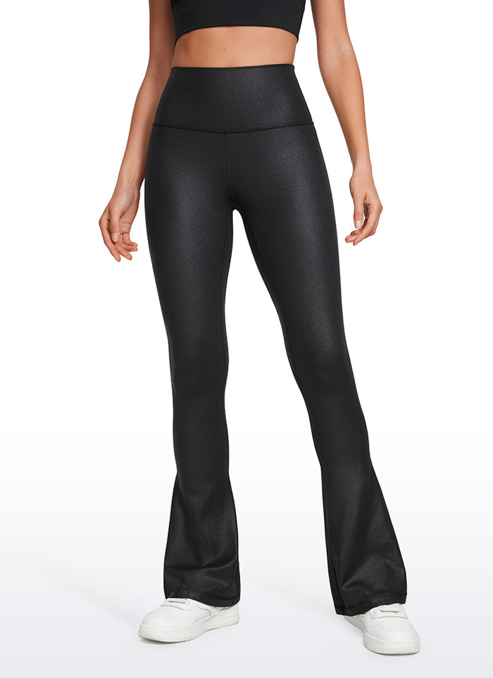 CRZ YOGA Women  Butterluxe High Waist Pockets Mini Flared Leggings 32" Black Classic Leather