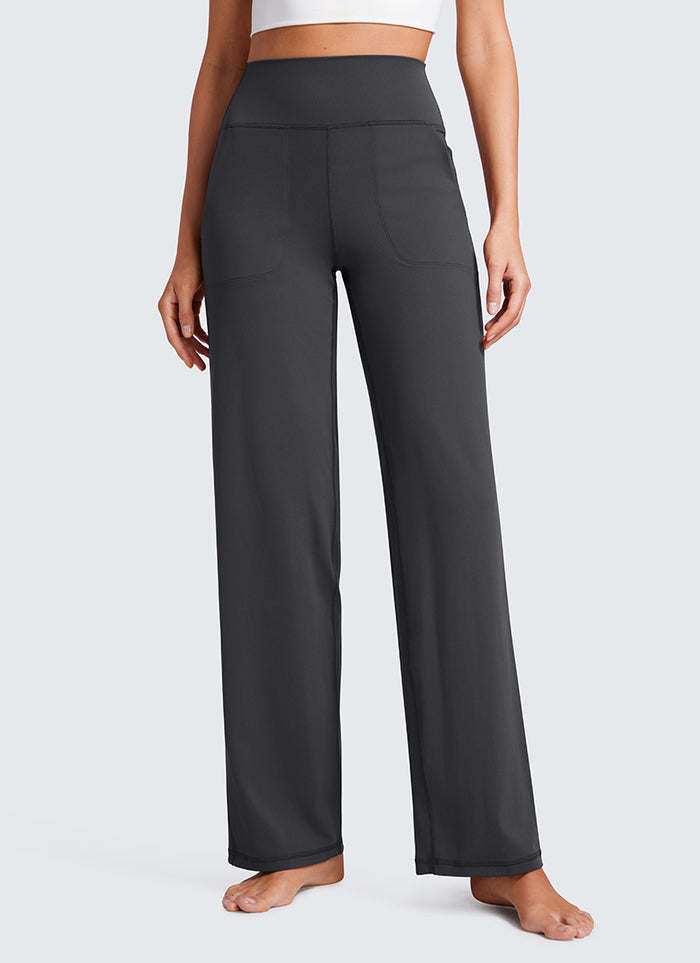 CRZ YOGA Women's Butterluxe High Rise Wide Leg Pants with Pockets 31'' Mysterious Grey