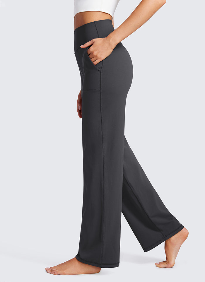 CRZ YOGA Women's Butterluxe High Rise Wide Leg Pants with Pockets 31'' Mysterious Grey