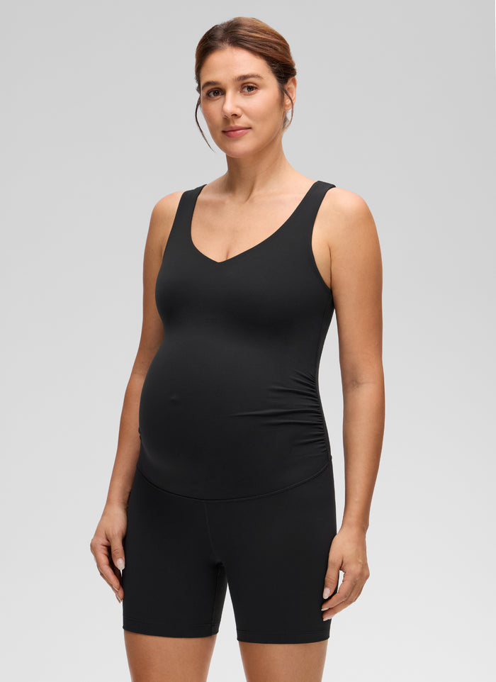 CRZ YOGA Women's Butterluxe Maternity V Neck Slim Fit Rompers 5'' Black