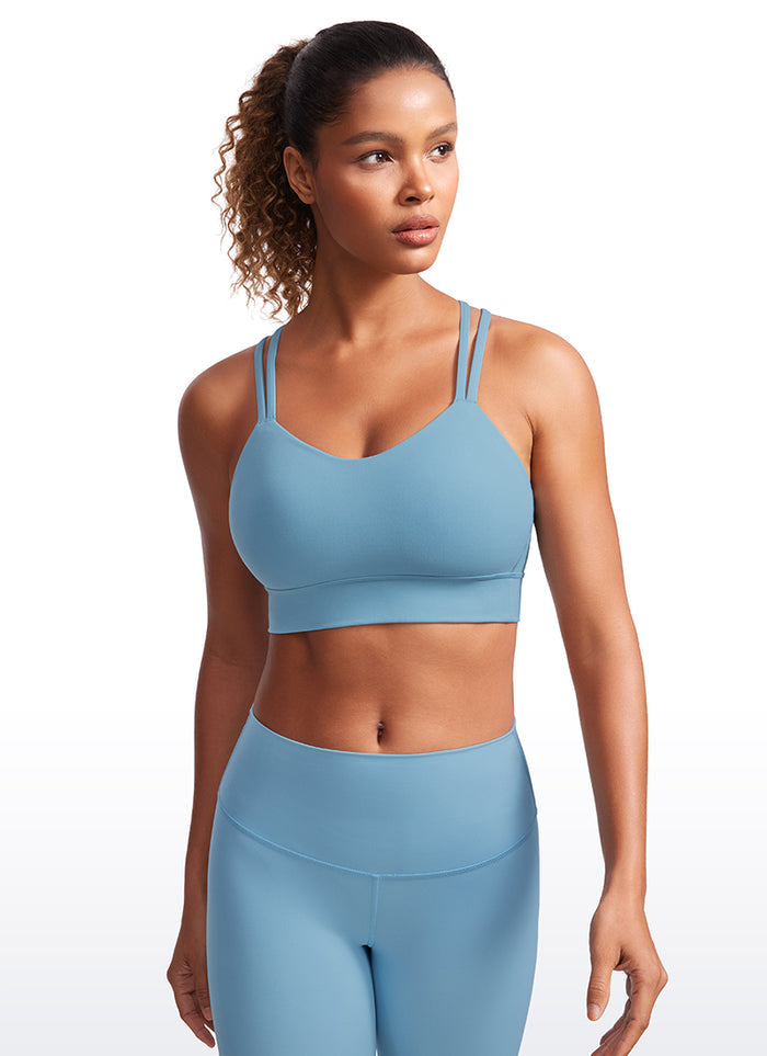 CRZ YOGA Womens Butterluxe Strappy Longline Criss Cross Molded Cup Bra Pure Blue