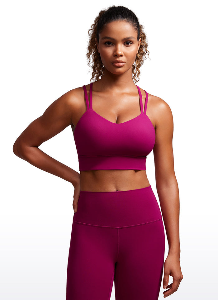 CRZ YOGA Womens Butterluxe Strappy Longline Criss Cross Molded Cup Bra Magenta Purple