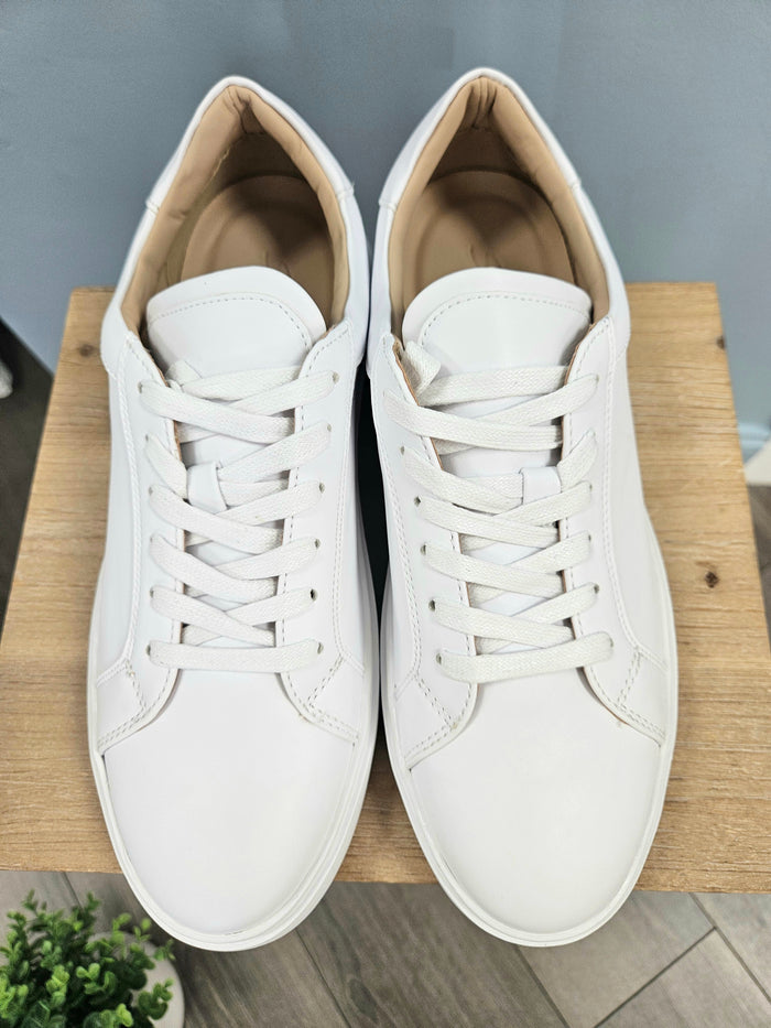 White faux leather sneakers for men.