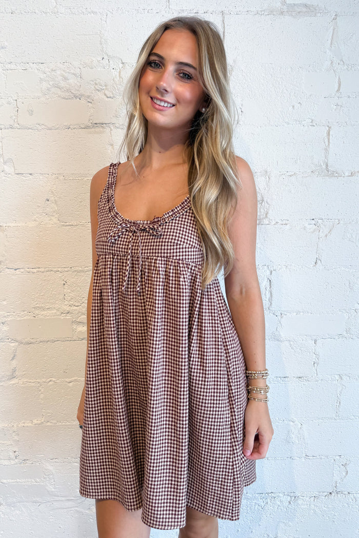 Camilla Gingham Mini Dress Crimson, adeline boutique, dallas boutique, boutique