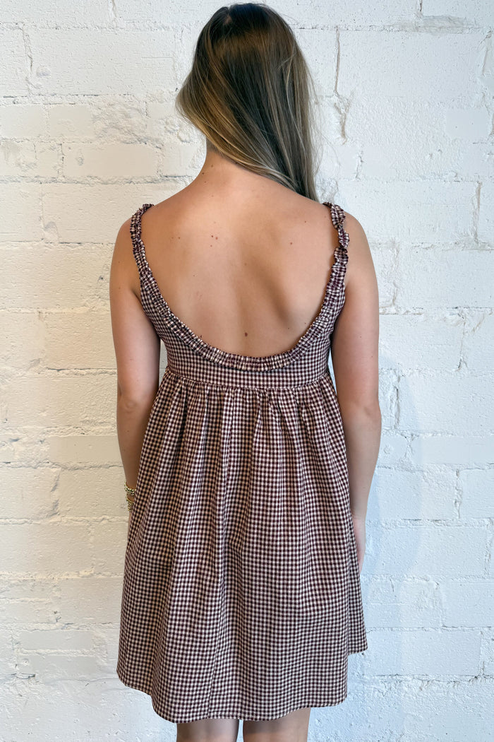Camilla Gingham Mini Dress Crimson Back, adeline boutique, dallas boutique, boutique