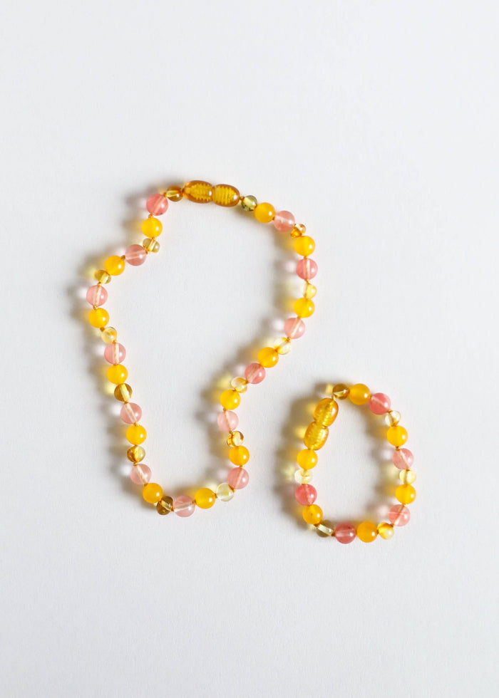CanyonLeaf - Polished Honey Baltic Amber + Honeysuckle Gemstone Necklace