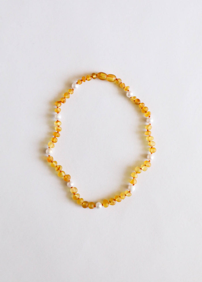 CanyonLeaf - Raw Honey Baltic Amber + Pearl Halo || Necklace