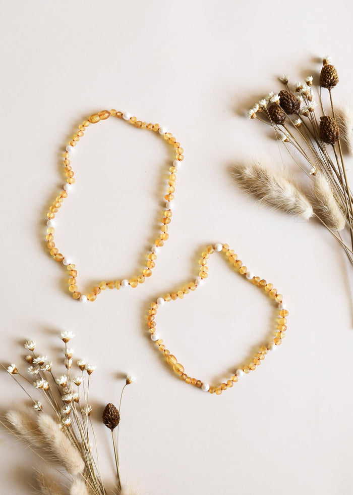 CanyonLeaf - Raw Honey Baltic Amber + Pearl Halo || Necklace