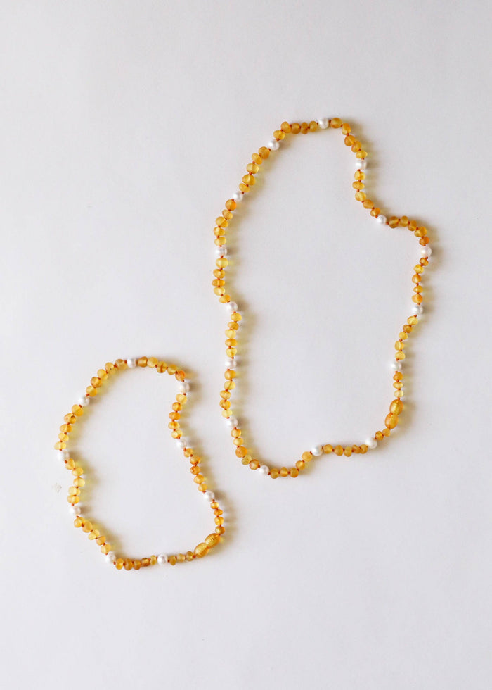 CanyonLeaf - Raw Honey Baltic Amber + Pearl Halo || Necklace