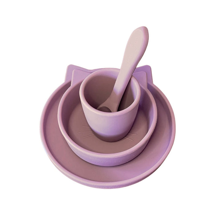 Cat shaped silicone baby feeding set rose