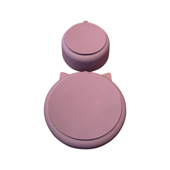 Silicone cat baby plate and bowl with suction base rose