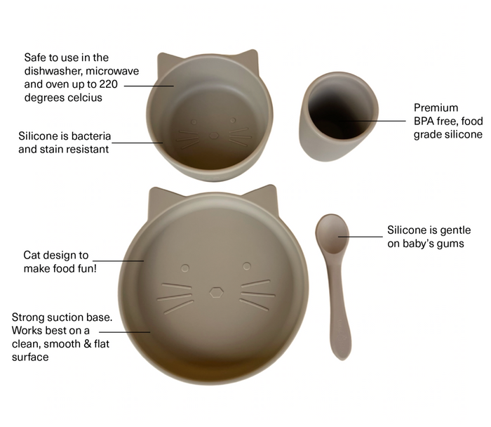 Cat shaped silicone baby feeding set