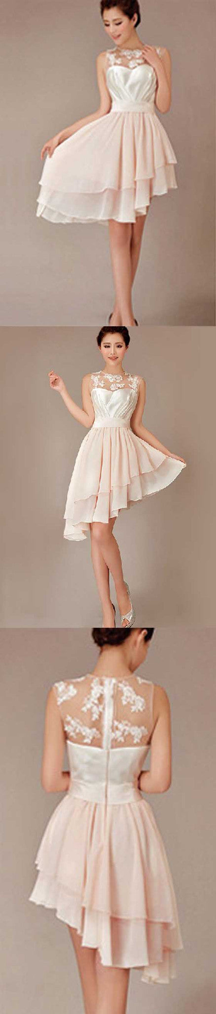 Cheap Pretty Junior Blush Pink Hi-Lo Short Knee-Length Discount Wedding Bridesmaid Dresses, WG96