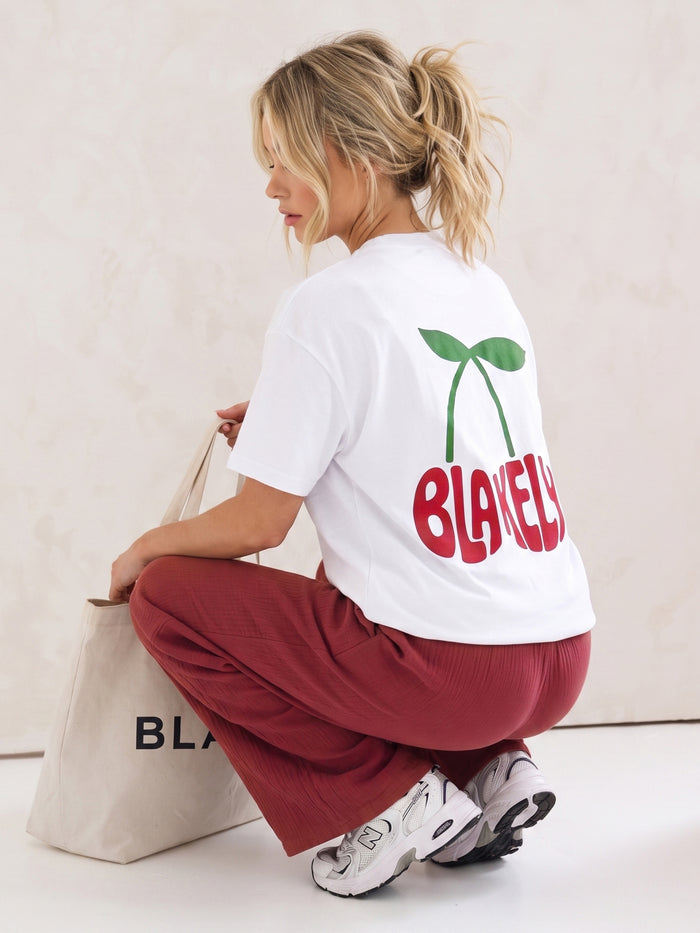 Cherry Bubble Print Oversized T-Shirt - White