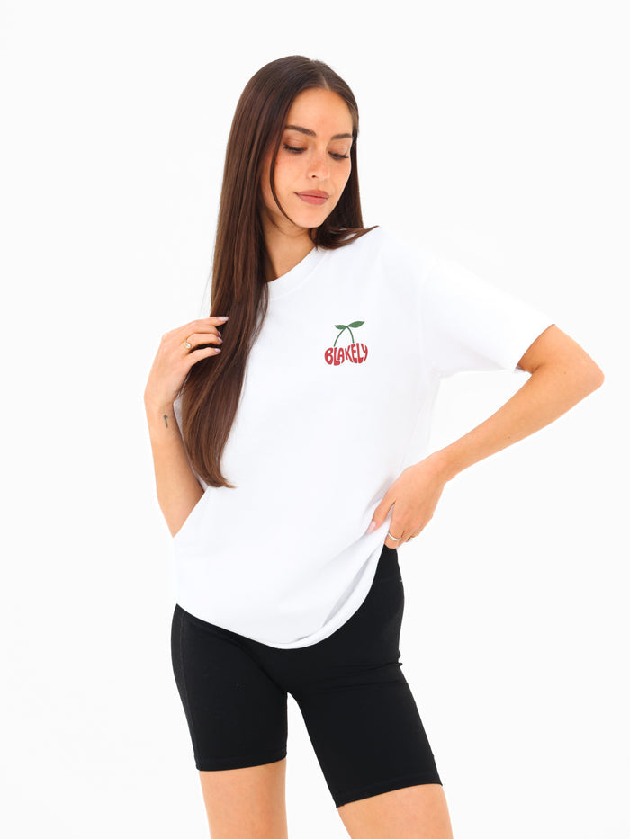 Cherry Bubble Print Oversized T-Shirt - White