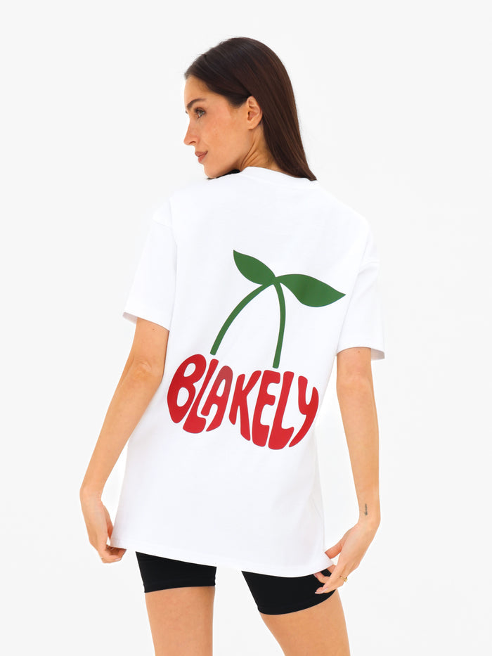Cherry Bubble Print Oversized T-Shirt - White