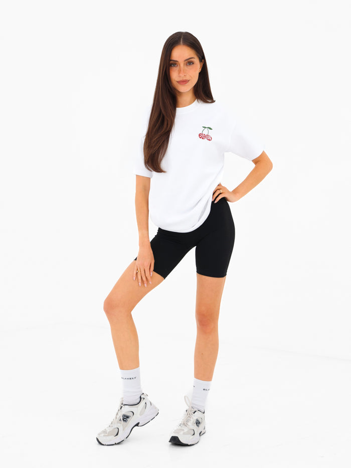 Cherry Bubble Print Oversized T-Shirt - White