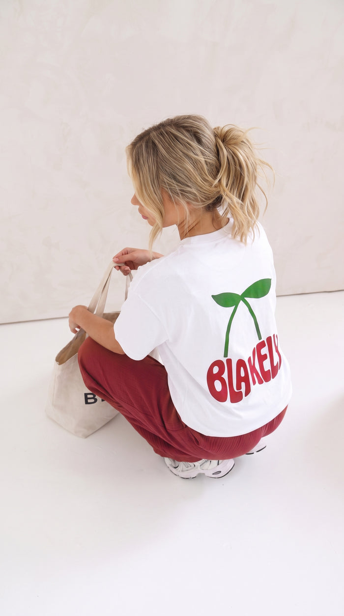 Cherry Bubble Print Oversized T-Shirt - White