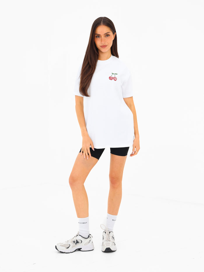 Cherry Bubble Print Oversized T-Shirt - White