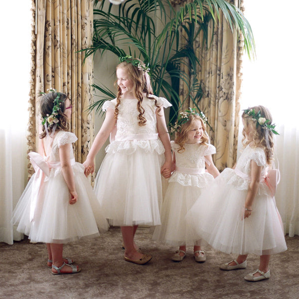 Classic Ivory A-line Tulle Flower Girl Dress with Bow Sash, FGS106