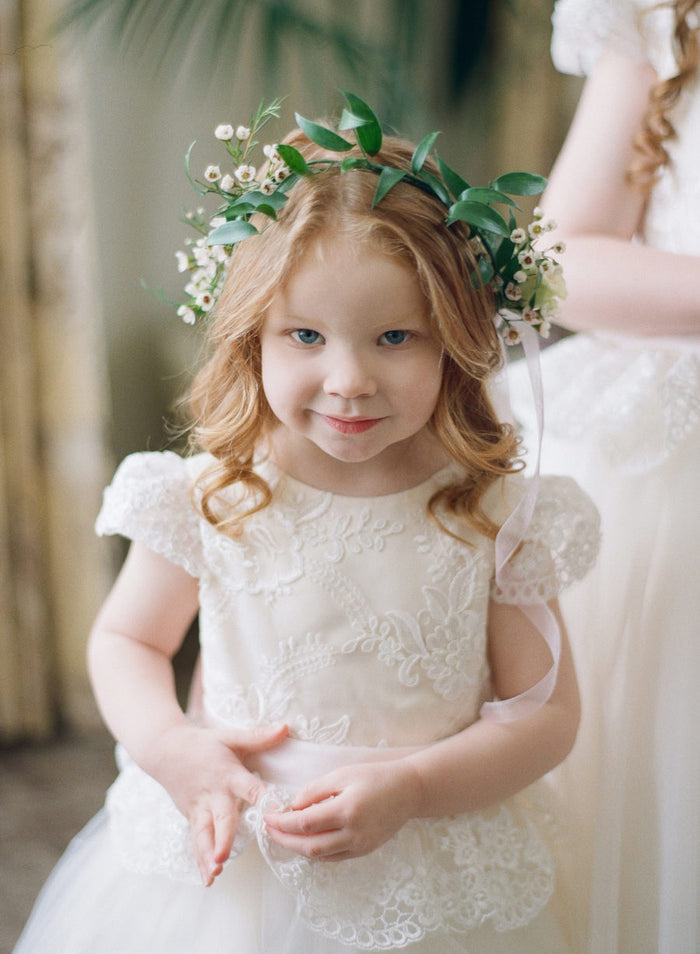 Classic Ivory A-line Tulle Flower Girl Dress with Bow Sash, FGS106