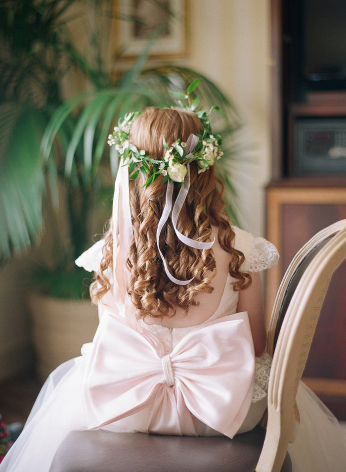 Classic Ivory A-line Tulle Flower Girl Dress with Bow Sash, FGS106