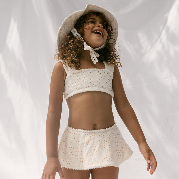 Petit Playa Lola Bikini Top in Gardenia print, sun-safe UPF50+ swimwear for babies and girls