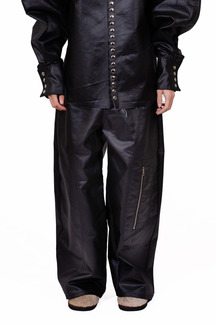 Coated Biker Baggy Jeans