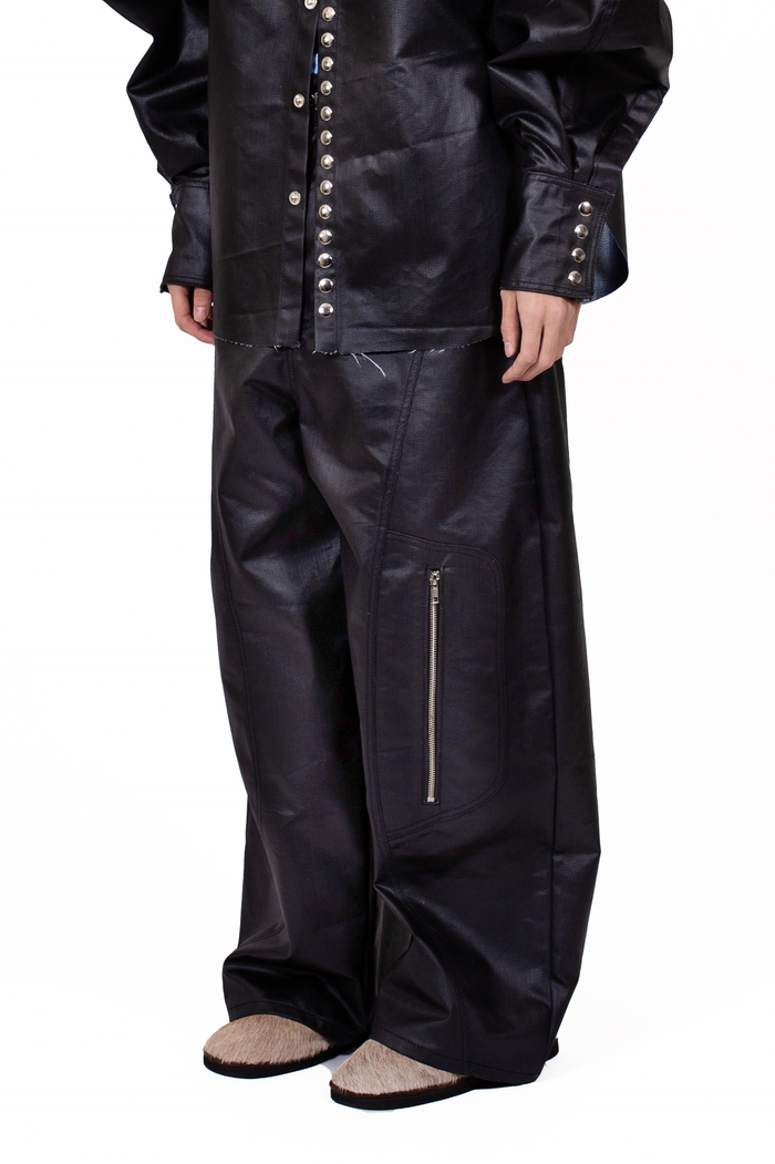 Coated Biker Baggy Jeans