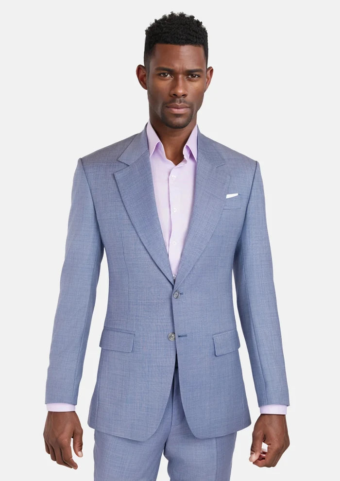 Columbia Blue Sharkskin Ellis Suit - SARTORO